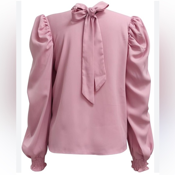 EUC Flying‎ Tomato Purple Women's Size Large Back Mock Neck Tie Bow Top Puff - Picture 1 of 9